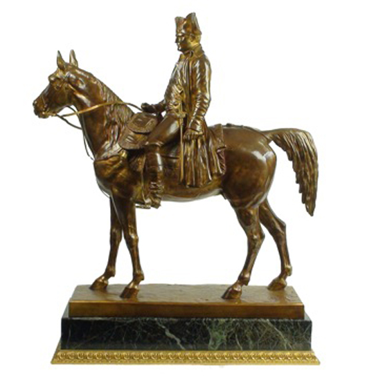 This rare 19th century gilt bronze equestrian figure of Napoleon, circa 1880, by Louis Marie Moris, is priced 